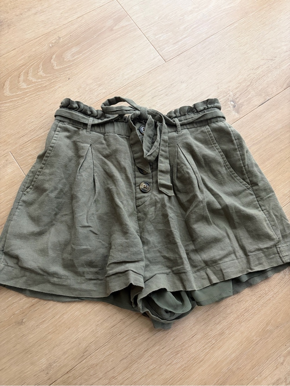American Eagle Outfitters Olive Paperbag Waist Shorts with Tie
